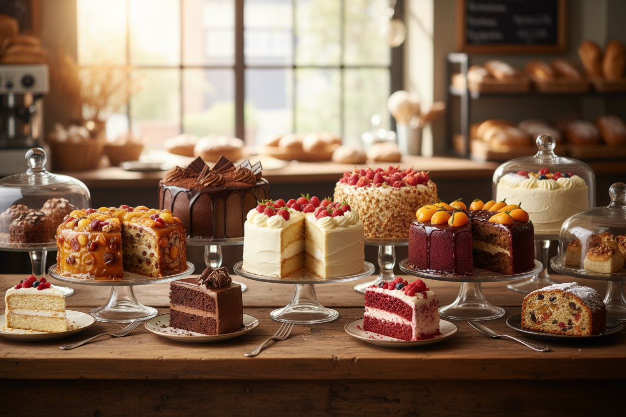 a selection of cakes